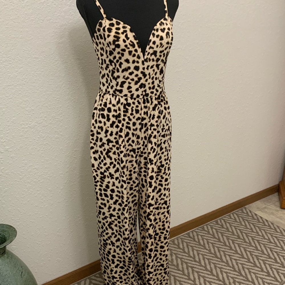 Animal print jersey jumpsuit.